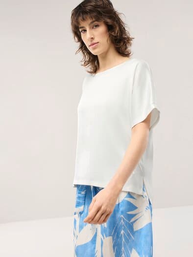 Blusenshirt aus Satin Offwhite