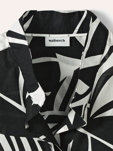 Tunika-Bluse mit Stehkragen Schwarz Offwhite