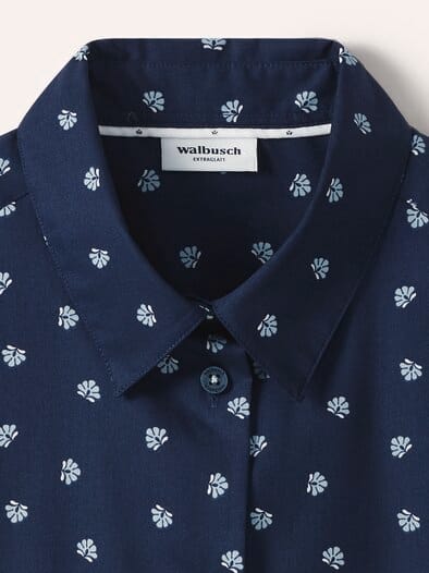 Extraglatt-Hemdbluse Everyday 2.0 Blumendruck Marine