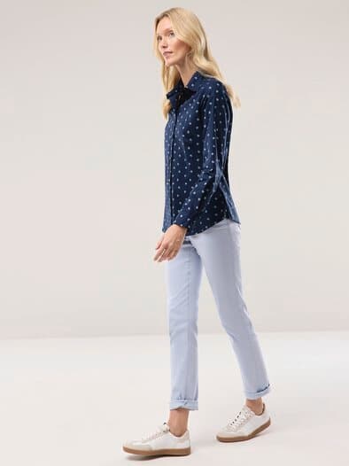 Extraglatt-Hemdbluse Everyday 2.0 Blumendruck Marine