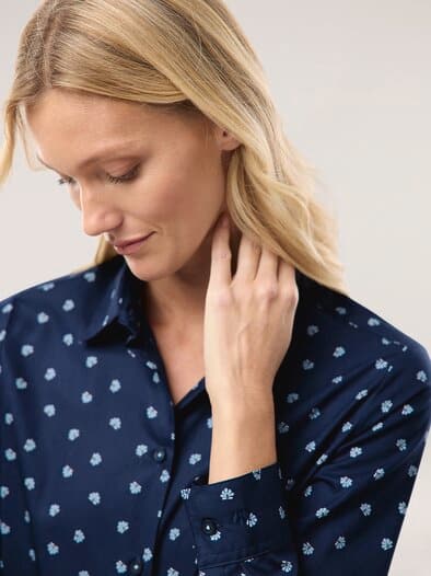 Extraglatt-Hemdbluse Everyday 2.0 Blumendruck Marine