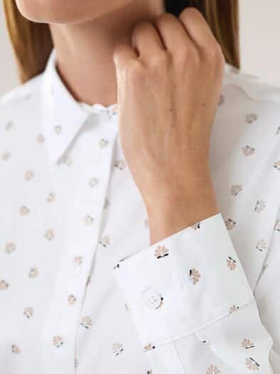 Extraglatt-Hemdbluse Everyday 2.0 Blumendruck Wei