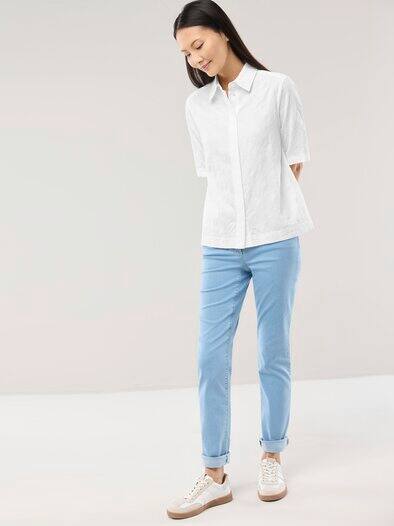 Hemdbluse aus Viskose Jacquard Weiß