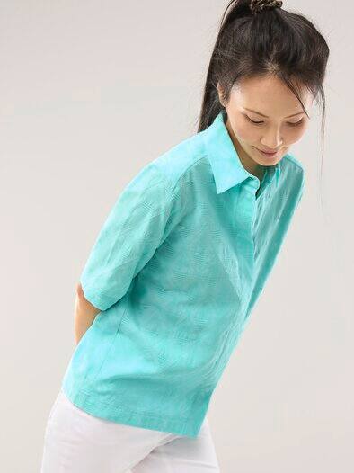 Hemdbluse aus Viskose Jacquard Wasserblau