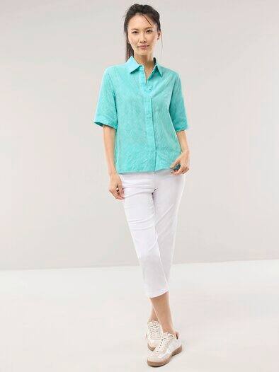 Hemdbluse aus Viskose Jacquard Wasserblau