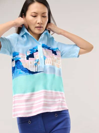 Polo Bluse aus Viskose Druck