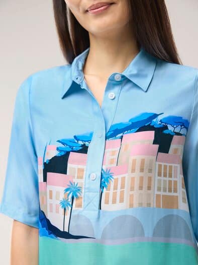 Polo Bluse aus Viskose Druck