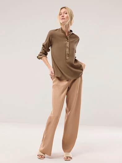 Polo Bluse aus Seide Praline