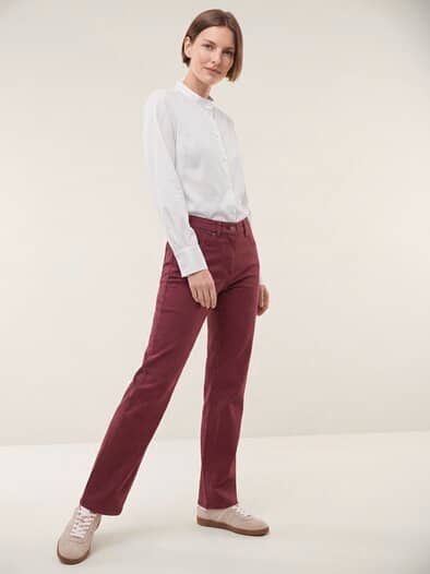 Bluse mit Stehkragen Baumwollsatin Weiß