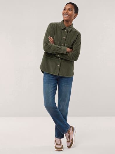 Blusenjacke aus Strukturcord Oliv