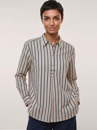 Bluse aus Polar-Flanell Streifen Nachtblau