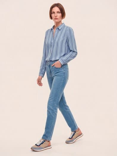 Extraglatt-Hemdbluse Everyday 2.0 Streifen Smokey Blue
