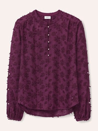 Bluse mit Blütenstickerei Cassis