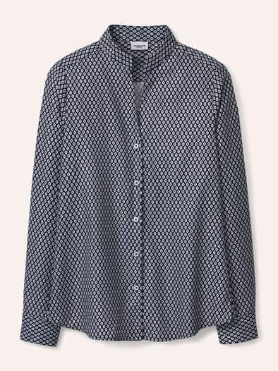 Extraglatt Stehkragen Bluse V-Auss Minimal Marine