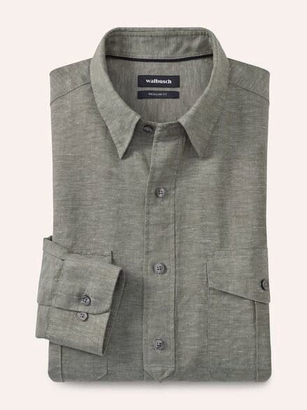 Leinen-Mix Multi-Taschen Hemd Schilf