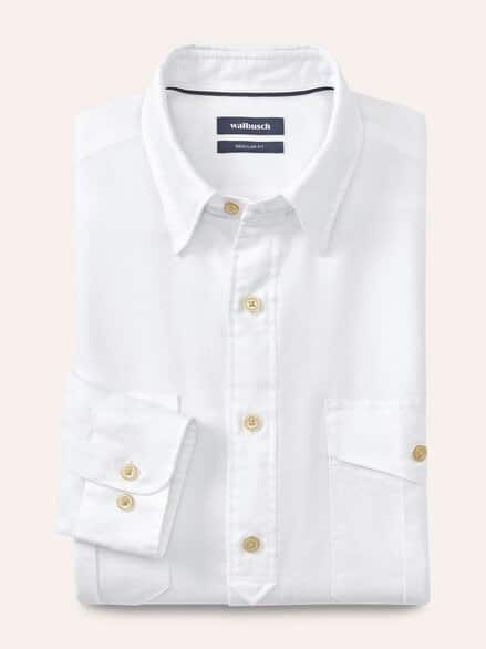 Leinen-Mix Multi-Taschen Hemd Weiß