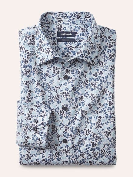 Extraglatt-Hemd Walbusch-Kragen Blätter Druck