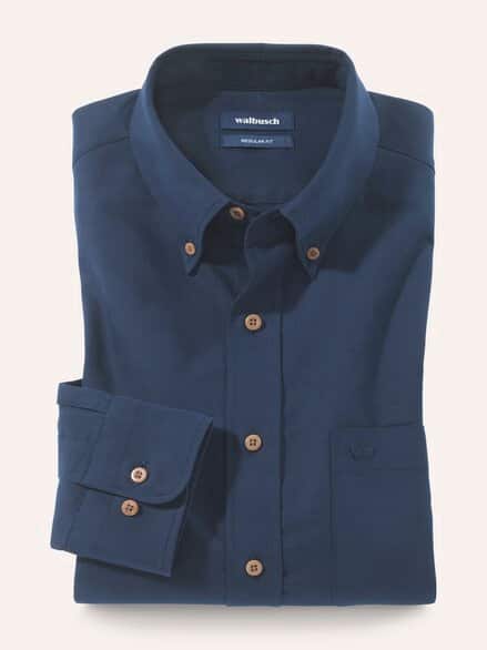 Hemd aus angerautem Baumwoll-Twill Uni Marine