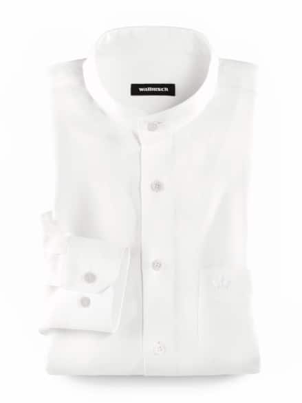 Stehkragen-Leinenhemd Weiß