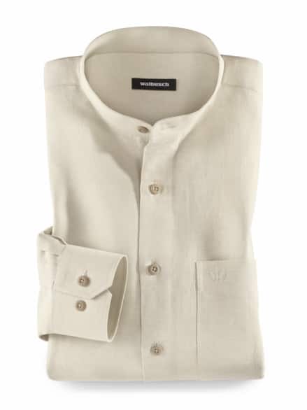 Stehkragen-Leinenhemd Natur