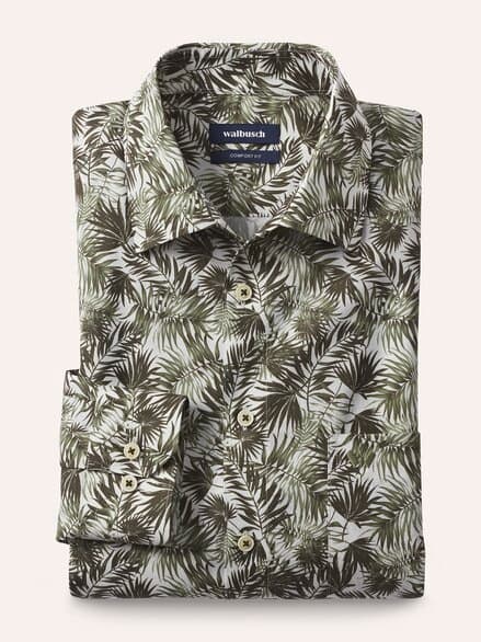 Extraglatt-Hemd Tropical Druck Oliv