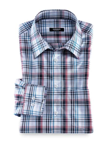 Extraglatt-Hemd Walbusch-Kragen Madraskaro Blau