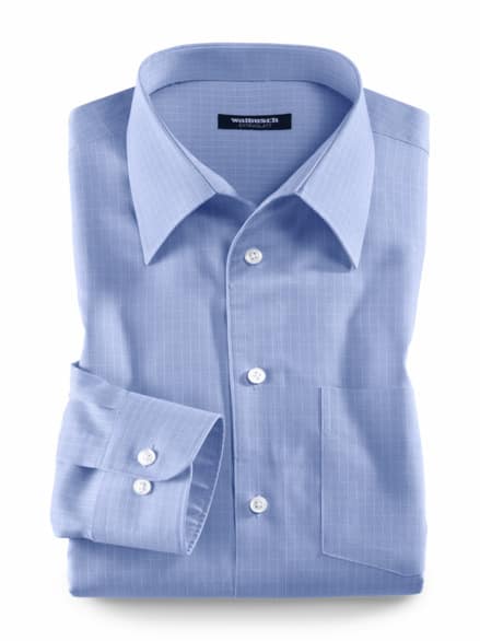 Extraglatt-Hemd Walbusch-Kragen Gitterkaro Bleu Extraglatt-Hemd Walbusch-Kragen Gitterkaro Bleu