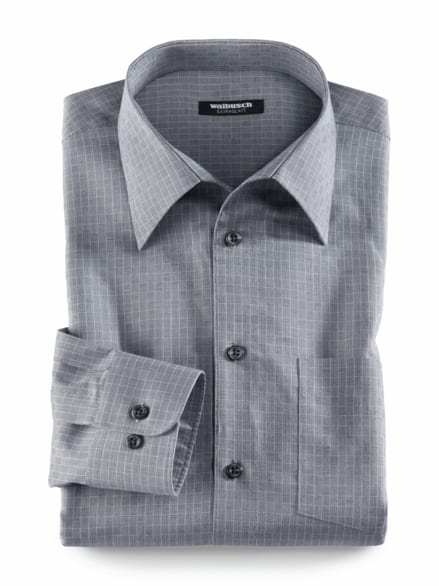 Extraglatt-Hemd Walbusch-Kragen Gitterkaro Grau Extraglatt-Hemd Walbusch-Kragen Gitterkaro Grau