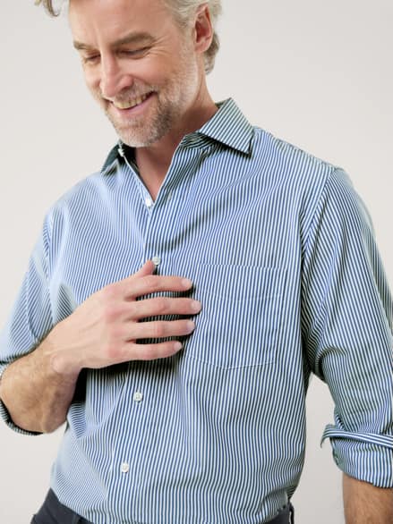 Extraglatt-Hemd Kent-Kragen Streifen Marine