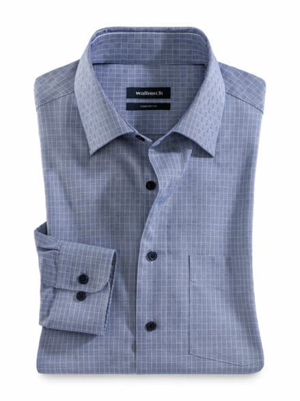 Extraglatt-Hemd Kent-Kragen Gitterkaro Navy