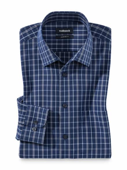 Extraglatt-Hemd Walbusch-Kragen Karo Marine Extraglatt-Hemd Walbusch-Kragen Karo Marine