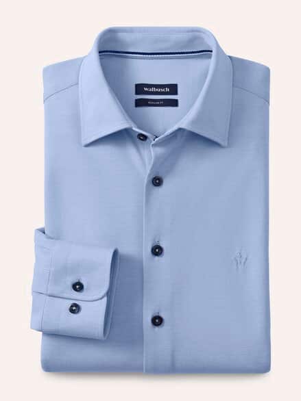 Comfort-Pique Hemd Bleu/Weiß