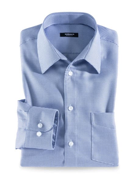 Extraglatt-Hemd Walbusch-Kragen Hahnentr. Blau