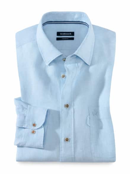 Pures Leinen Hemd Uni Hellblau