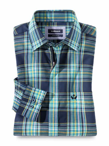Tropical-Hemd Zip&Go Karo Marine