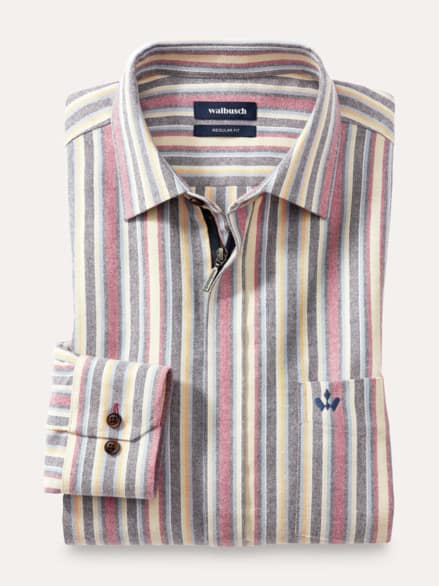 Soft-Flanell-Hemd Zip & Go Streifen Multi