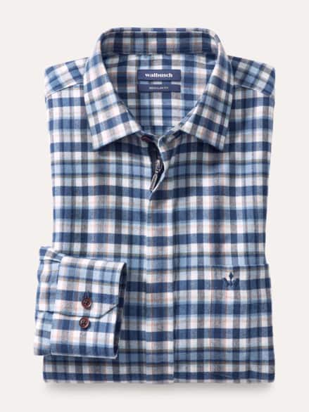 Soft-Flanell-Hemd Zip & Go Karo Marine