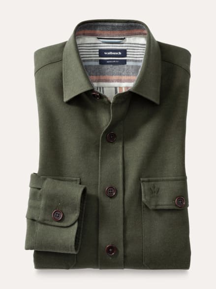 Doppelflanell Hemd-Jacke Uni Oliv
