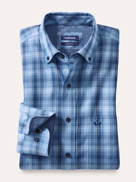 Cashmere-Mix-Hemd Karo Blau