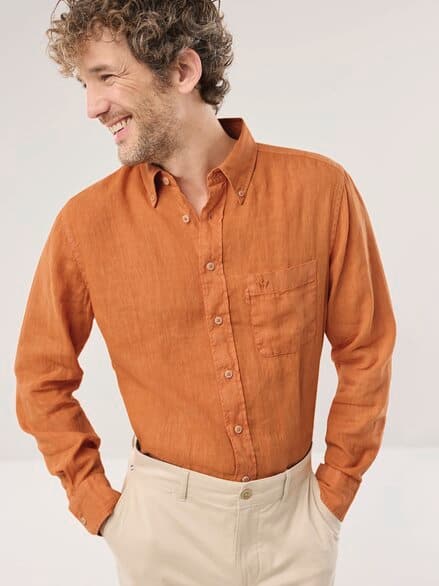 Pures Leinen Hemd Überfärber Orange
