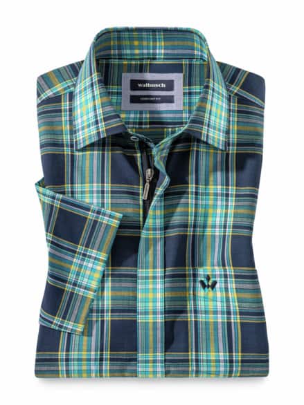 Tropical-Hemd Zip&Go Karo Marine