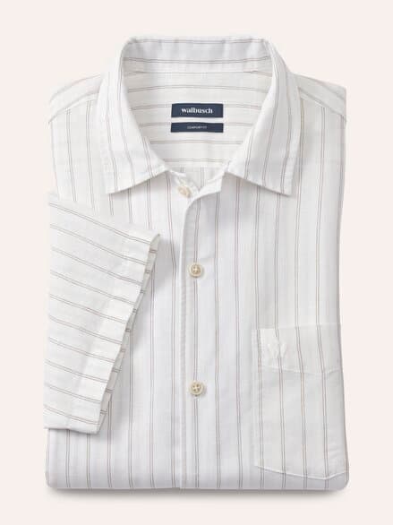 Leinen-Mix Revers-Kragen-Hemd Streifen Natur