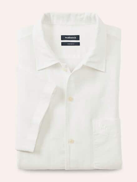 Leinen-Mix Revers-Kragen-Hemd Weiß