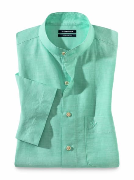 Stehkragen-Leinenhemd Mint