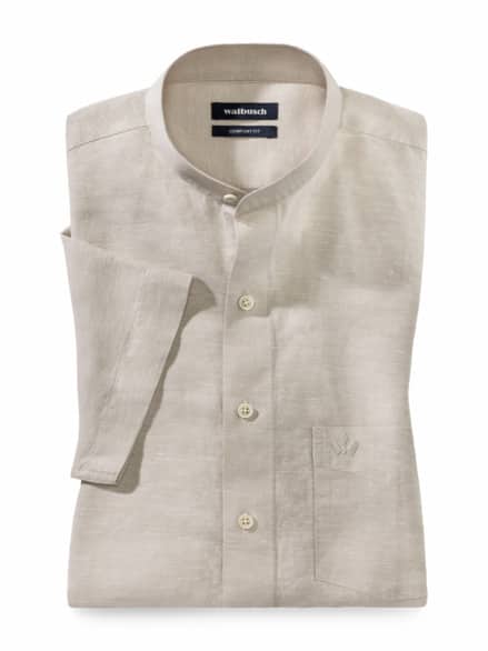 Stehkragen-Leinenhemd Natur