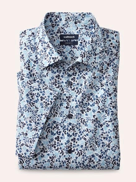 Extraglatt-Hemd Walbusch-Kragen Blätter Druck Extraglatt-Hemd Walbusch-Kragen Blätter Druck