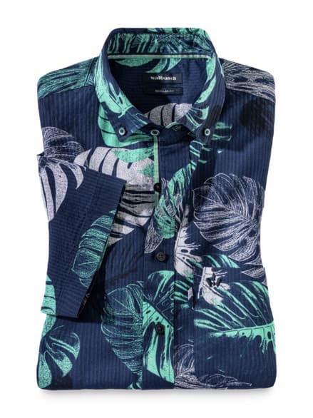 Seersucker-Hemd Sommerfrische Blätter Druck Seersucker-Hemd Sommerfrische Blätter Druck