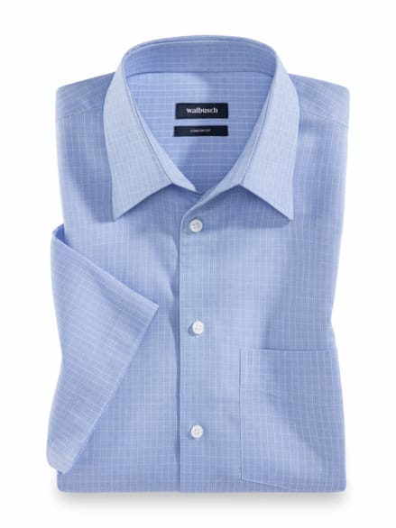 Extraglatt-Hemd Walbusch-Kragen Gitterkaro Bleu