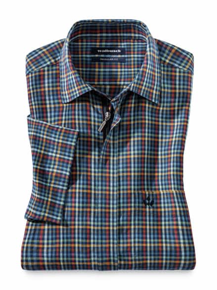 Leinen-Mix Hemd Zip & Go Vichy Marine