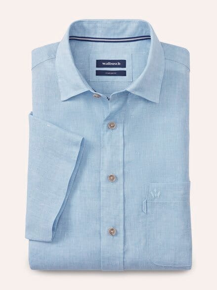 Pures Leinen Hemd Uni Hellblau